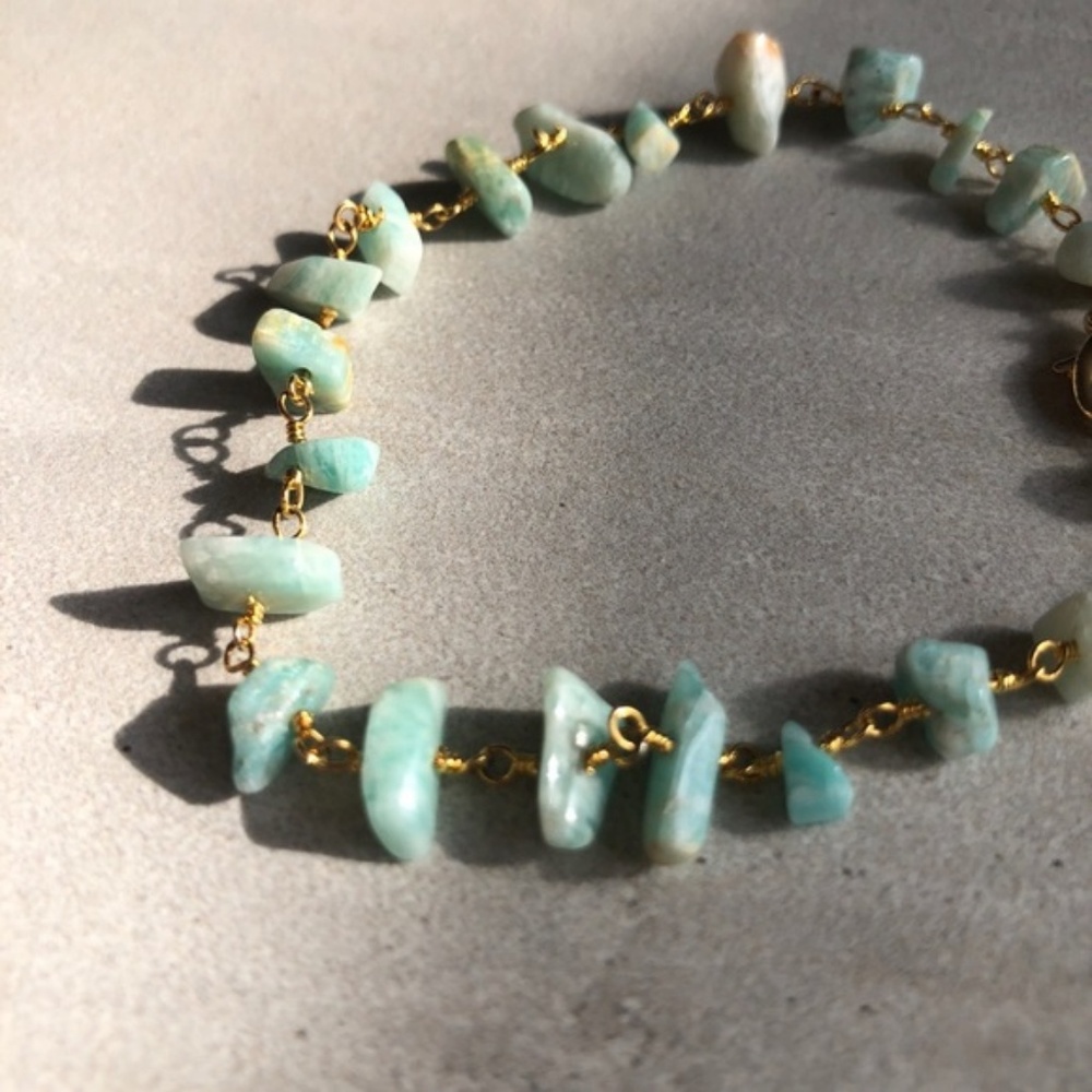 NWT Amazonite Bracelet Link Style 14K Gold S M L - Picture 4 of 7